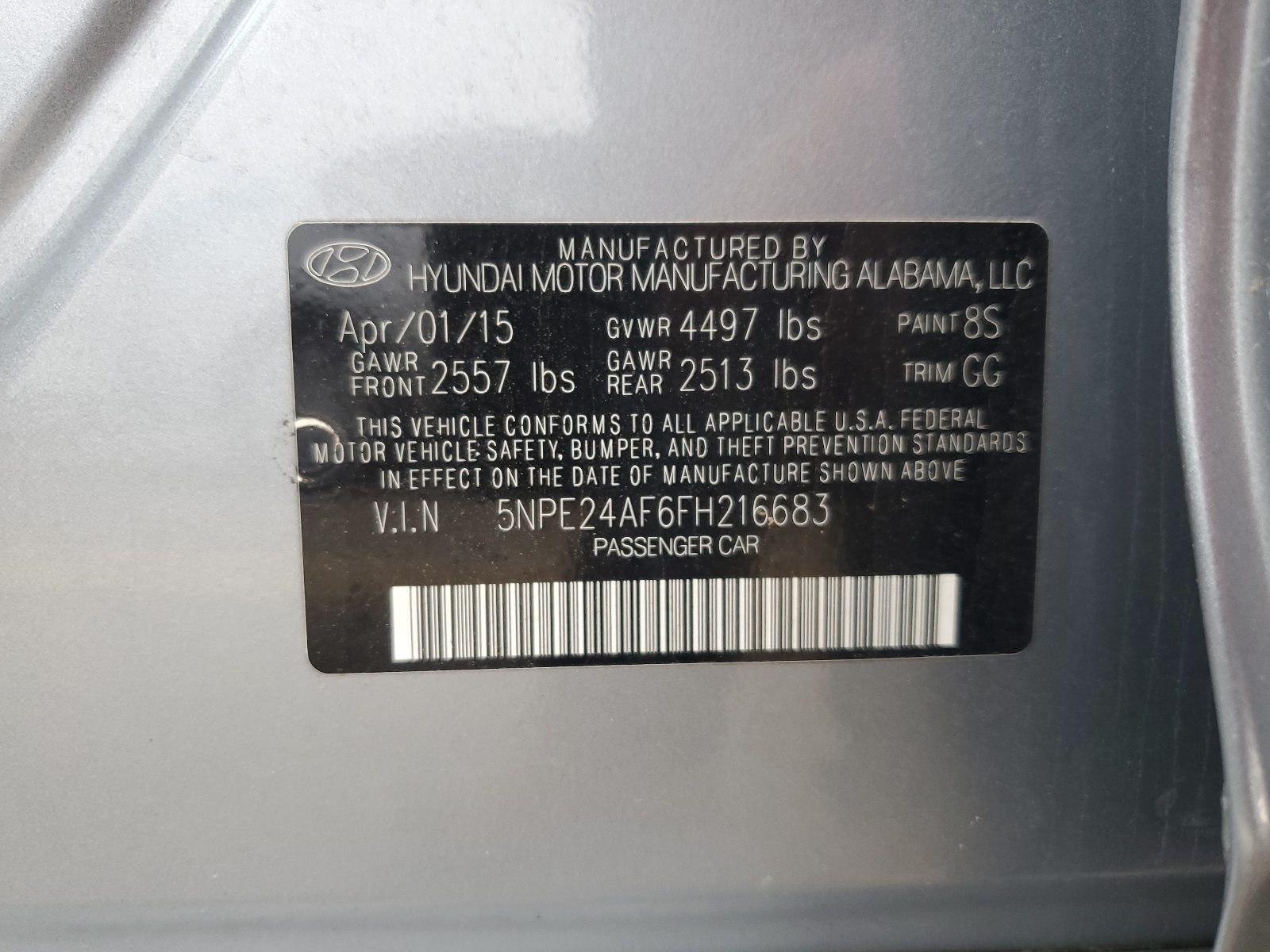 5NPE24AF6FH216683 2015 Hyundai Sonata Se