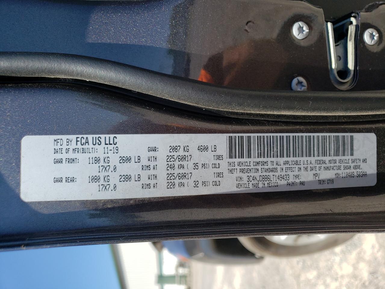 2020 Jeep Compass Latitude VIN: 3C4NJDBB6LT149433 Lot: 56635784