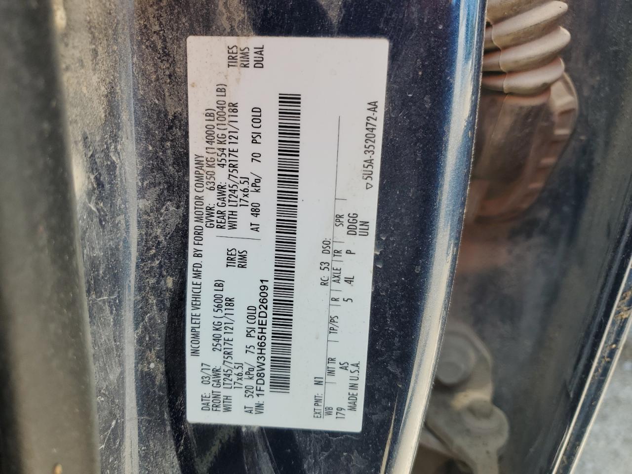 2017 Ford F350 Super Duty VIN: 1FD8W3H65HED26091 Lot: 55599664