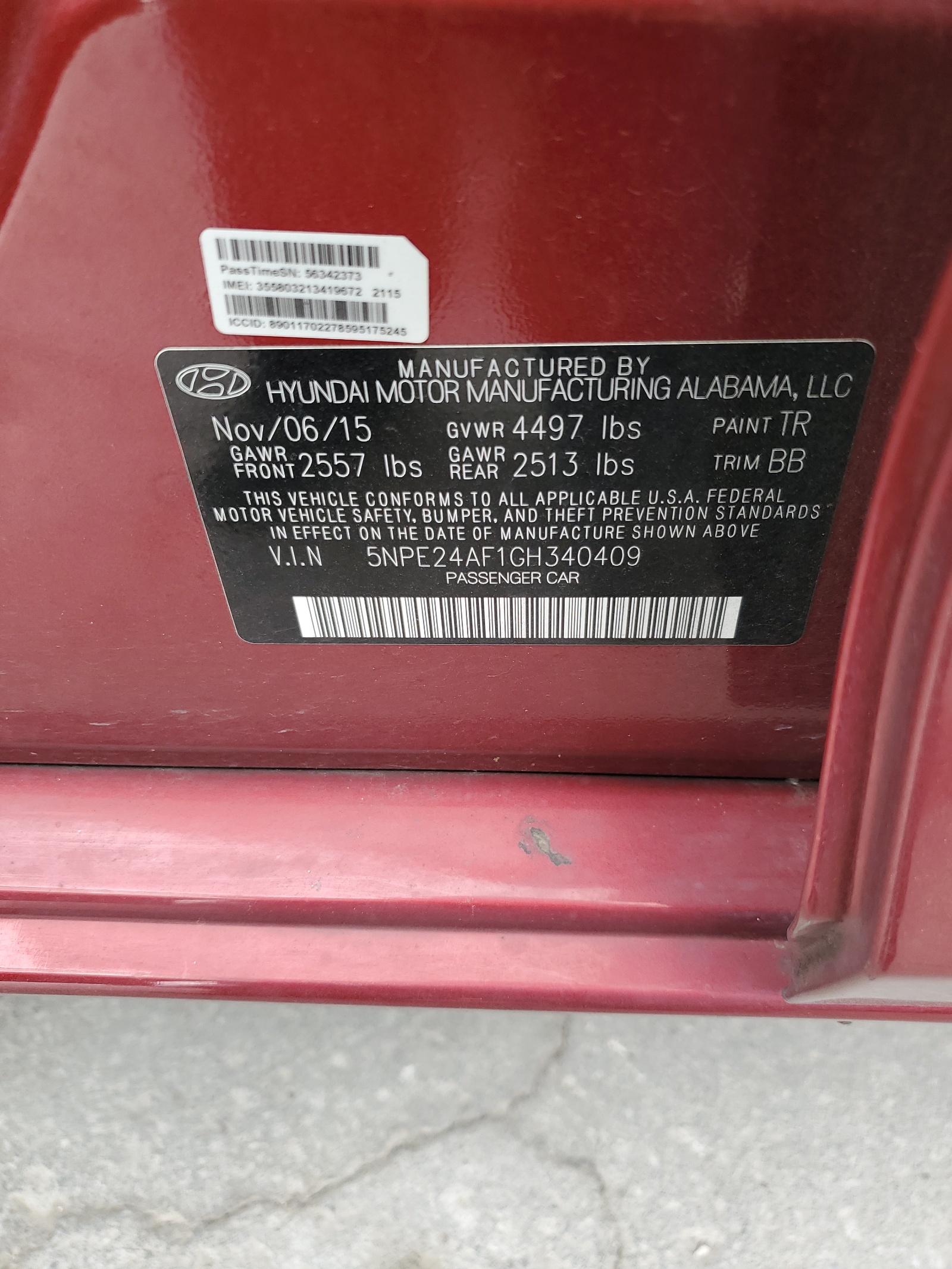 2016 Hyundai Sonata Se vin: 5NPE24AF1GH340409