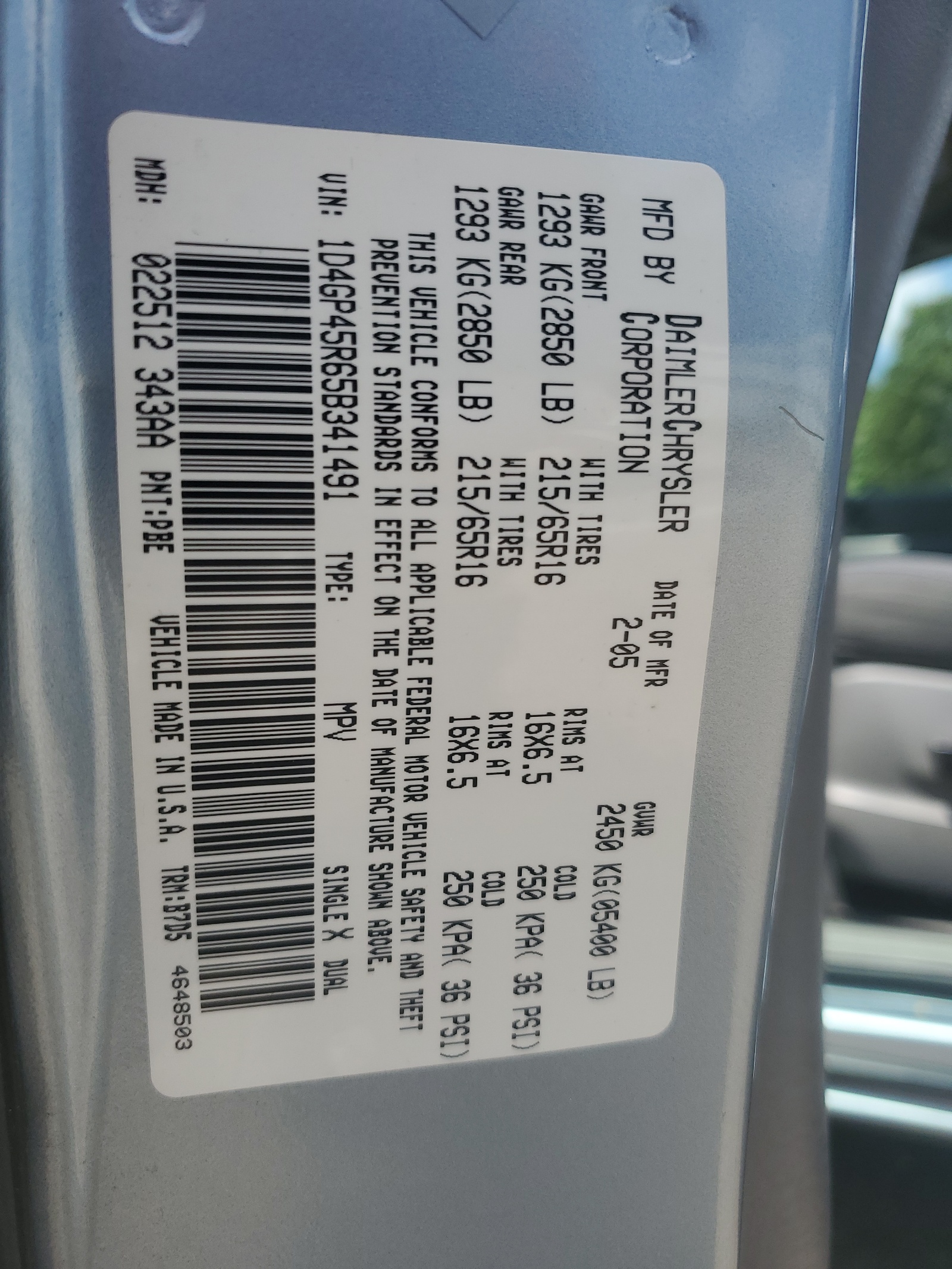 1D4GP45R65B341491 2005 Dodge Caravan Sxt