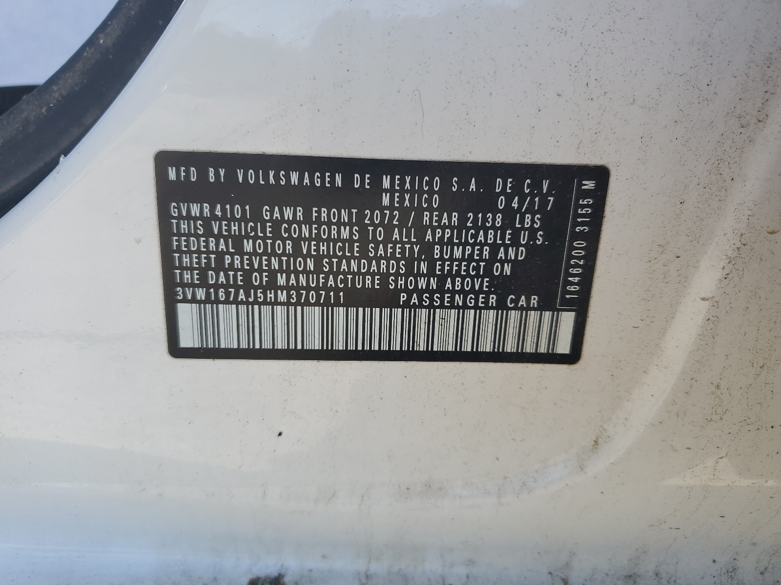 3VW167AJ5HM370711 2017 Volkswagen Jetta S