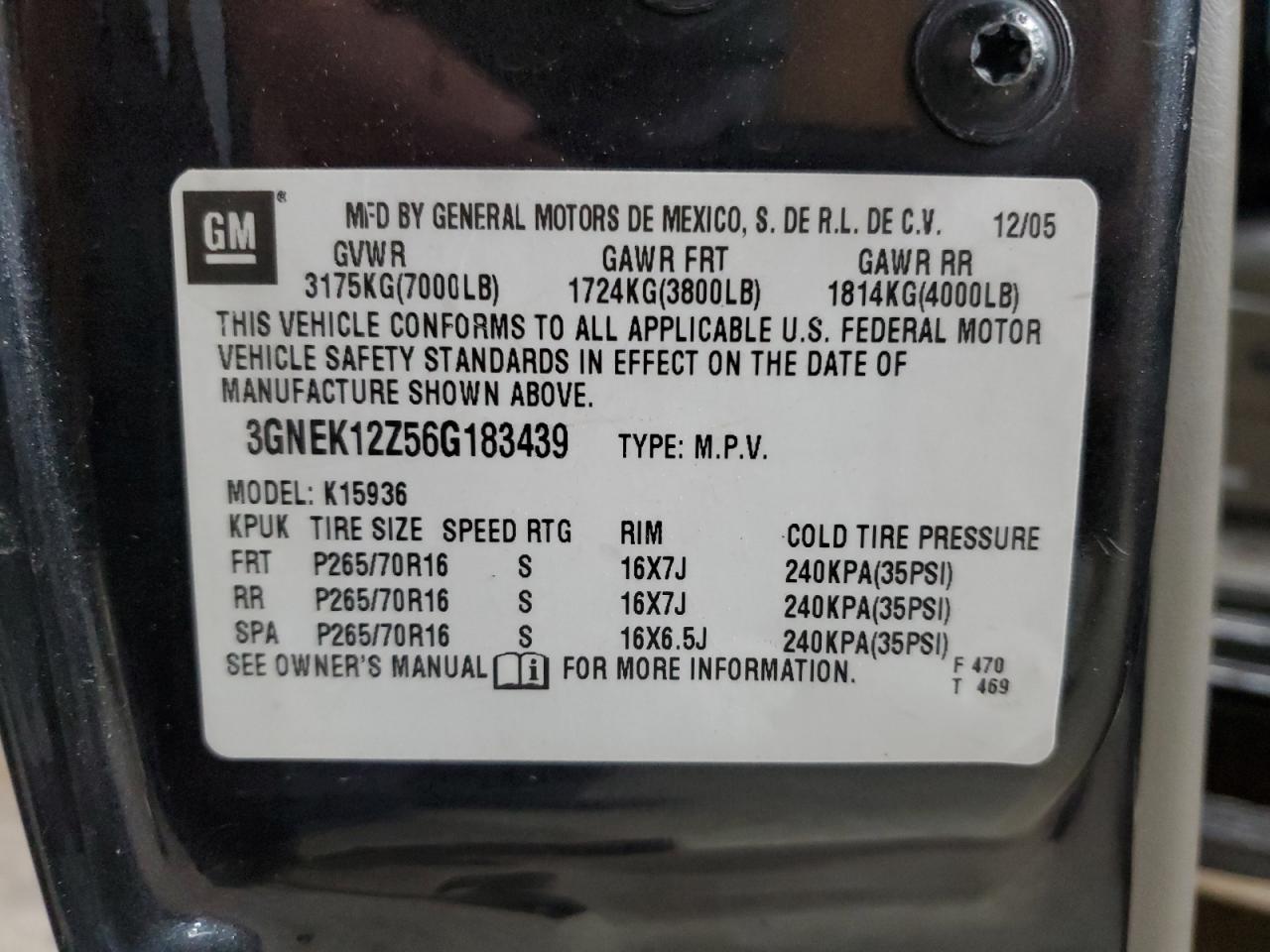 2006 Chevrolet Avalanche K1500 VIN: 3GNEK12Z56G183439 Lot: 55549974