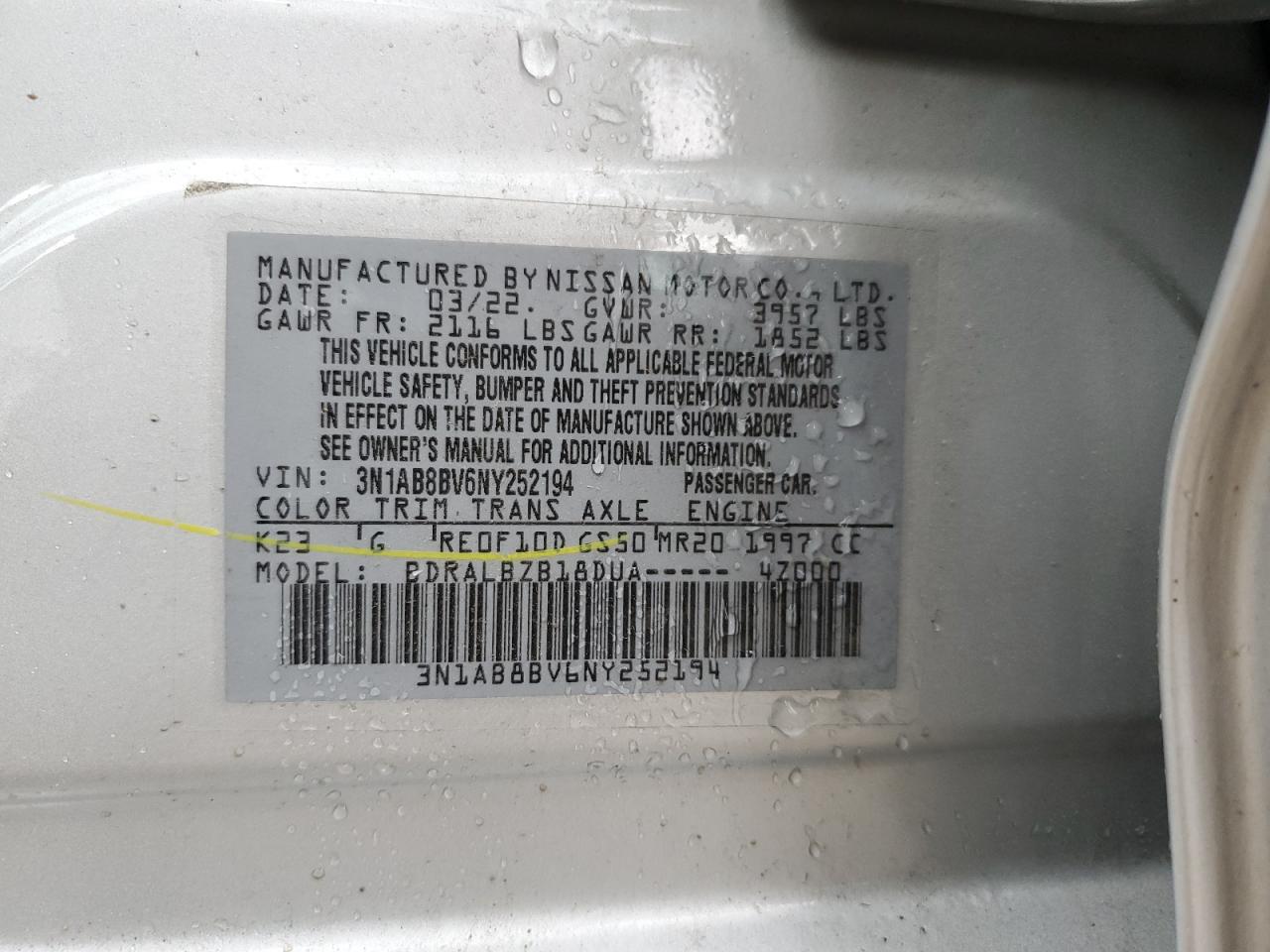 2022 Nissan Sentra S VIN: 3N1AB8BV6NY252194 Lot: 55010134