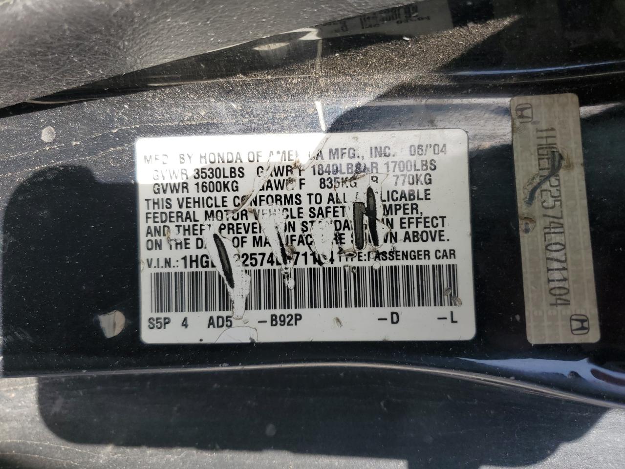 2004 Honda Civic Lx VIN: 1HGEM22574L071104 Lot: 55972124