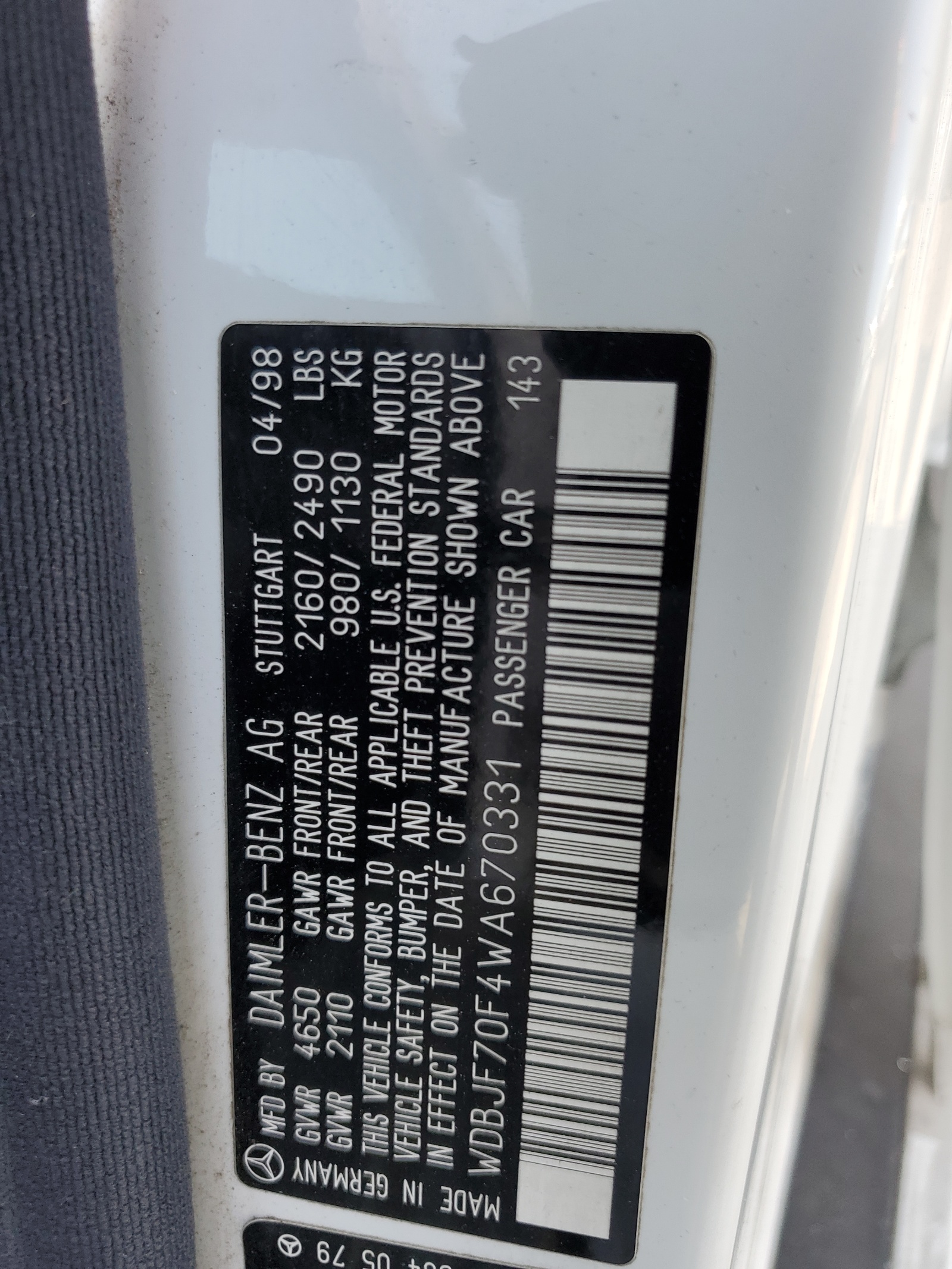 WDBJF70F4WA670331 1998 Mercedes-Benz E 430