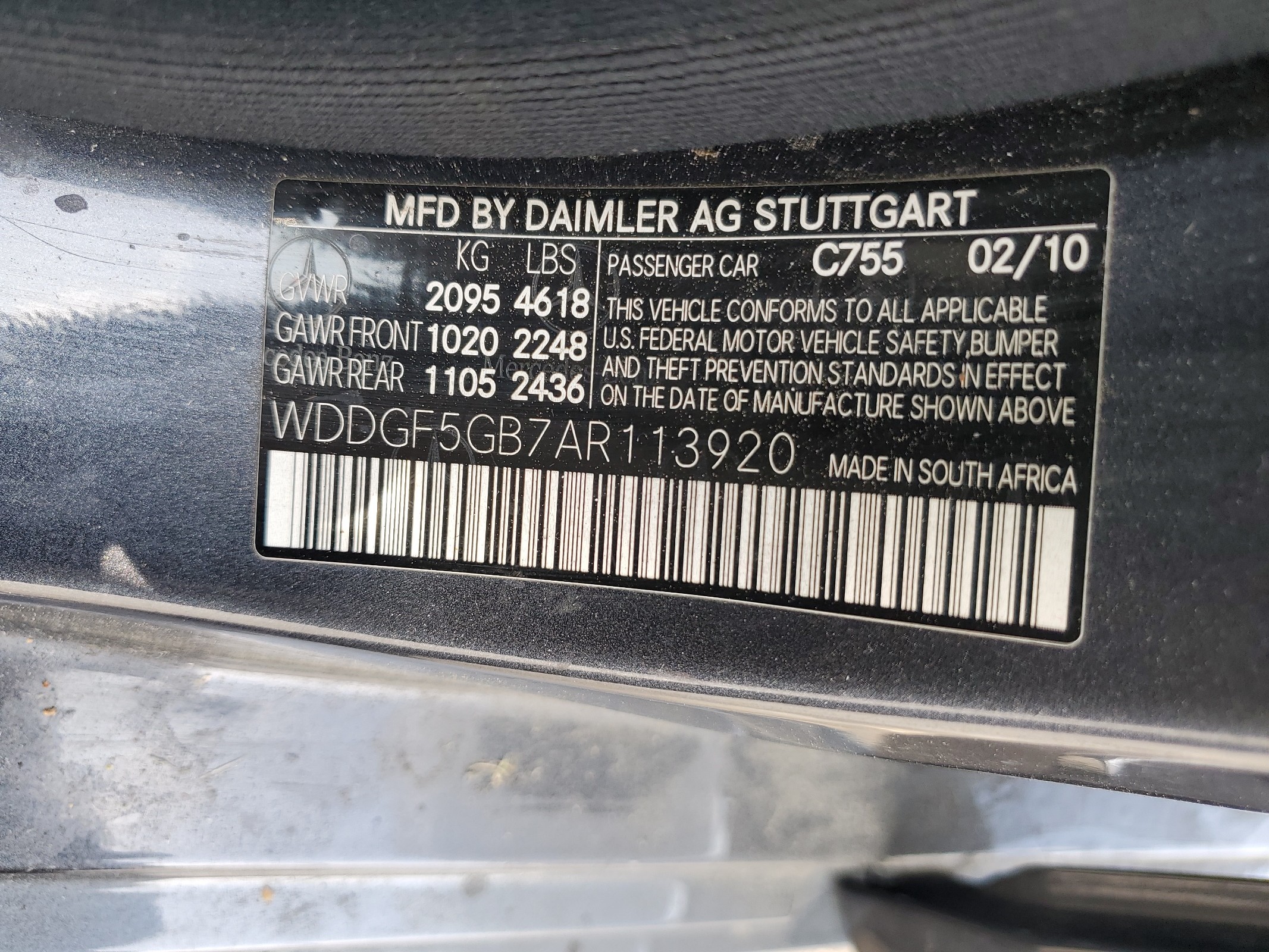 WDDGF5GB7AR113920 2010 Mercedes-Benz C 350