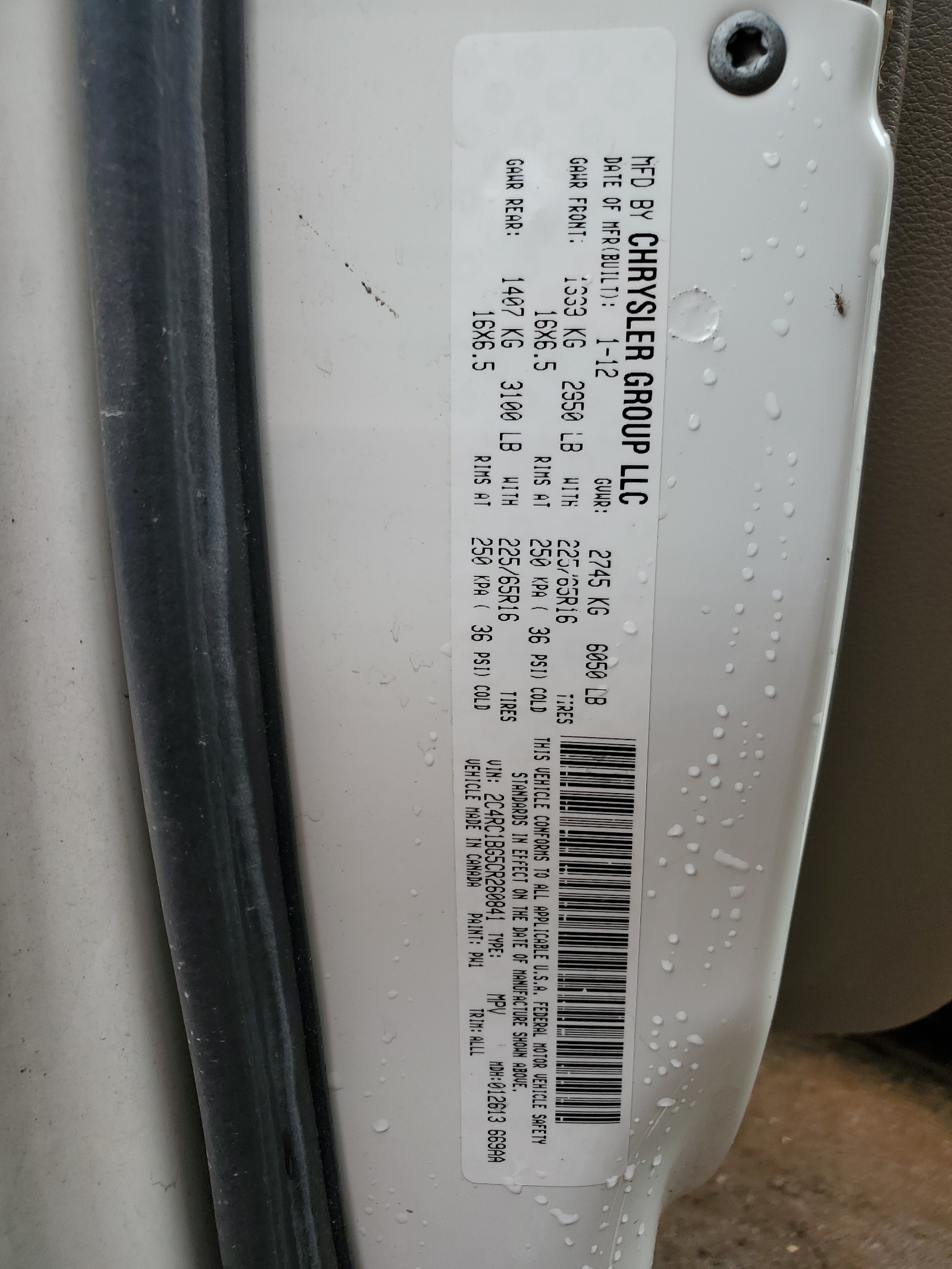 2C4RC1BG5CR260841 2012 Chrysler Town & Country Touring