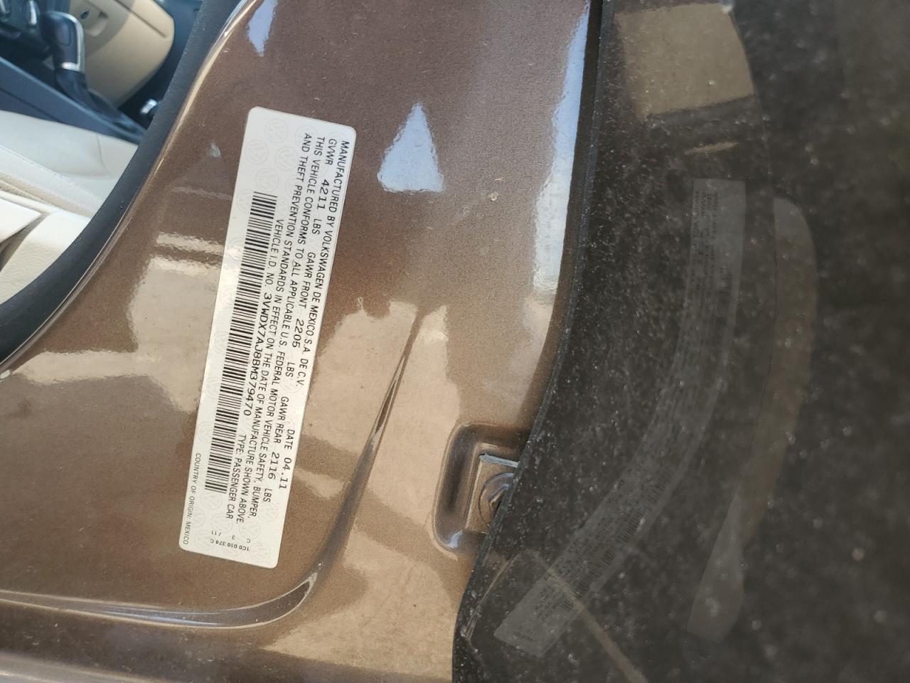 2011 Volkswagen Jetta Se VIN: 3VWDX7AJ8BM379470 Lot: 53164254