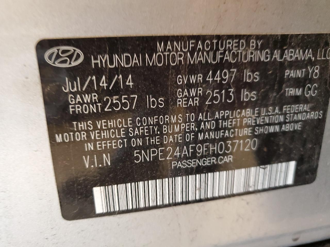 2015 Hyundai Sonata Se VIN: 5NPE24AF9FH037120 Lot: 56611174