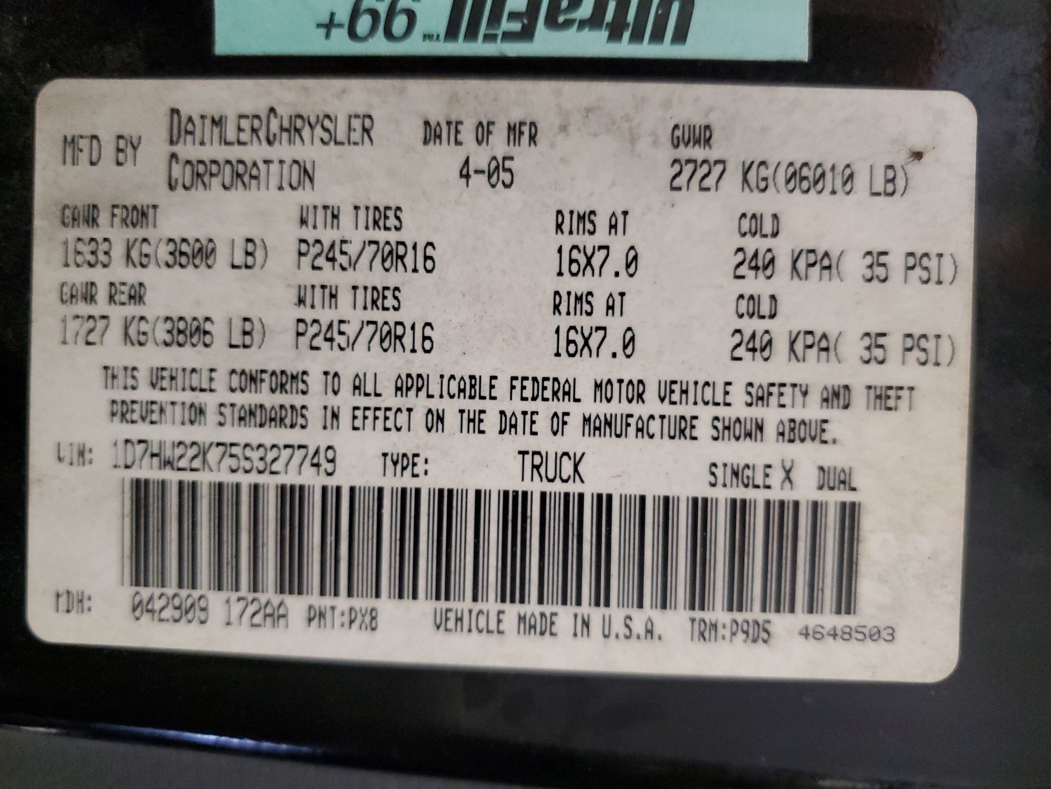 1D7HW22K75S327749 2005 Dodge Dakota St