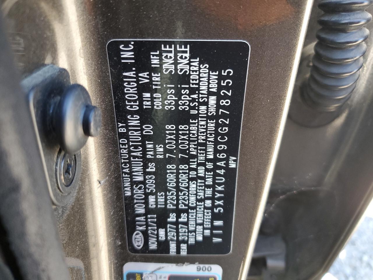 2012 Kia Sorento Ex VIN: 5XYKU4A69CG278255 Lot: 54600104