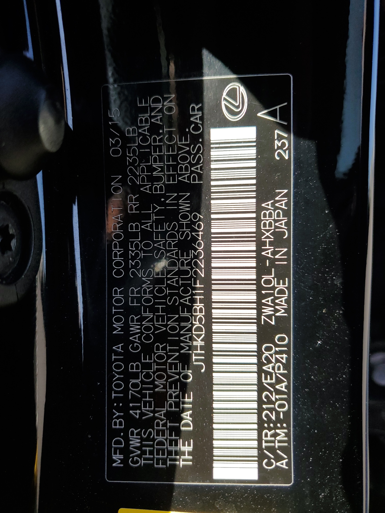 JTHKD5BH1F2236469 2015 Lexus Ct 200