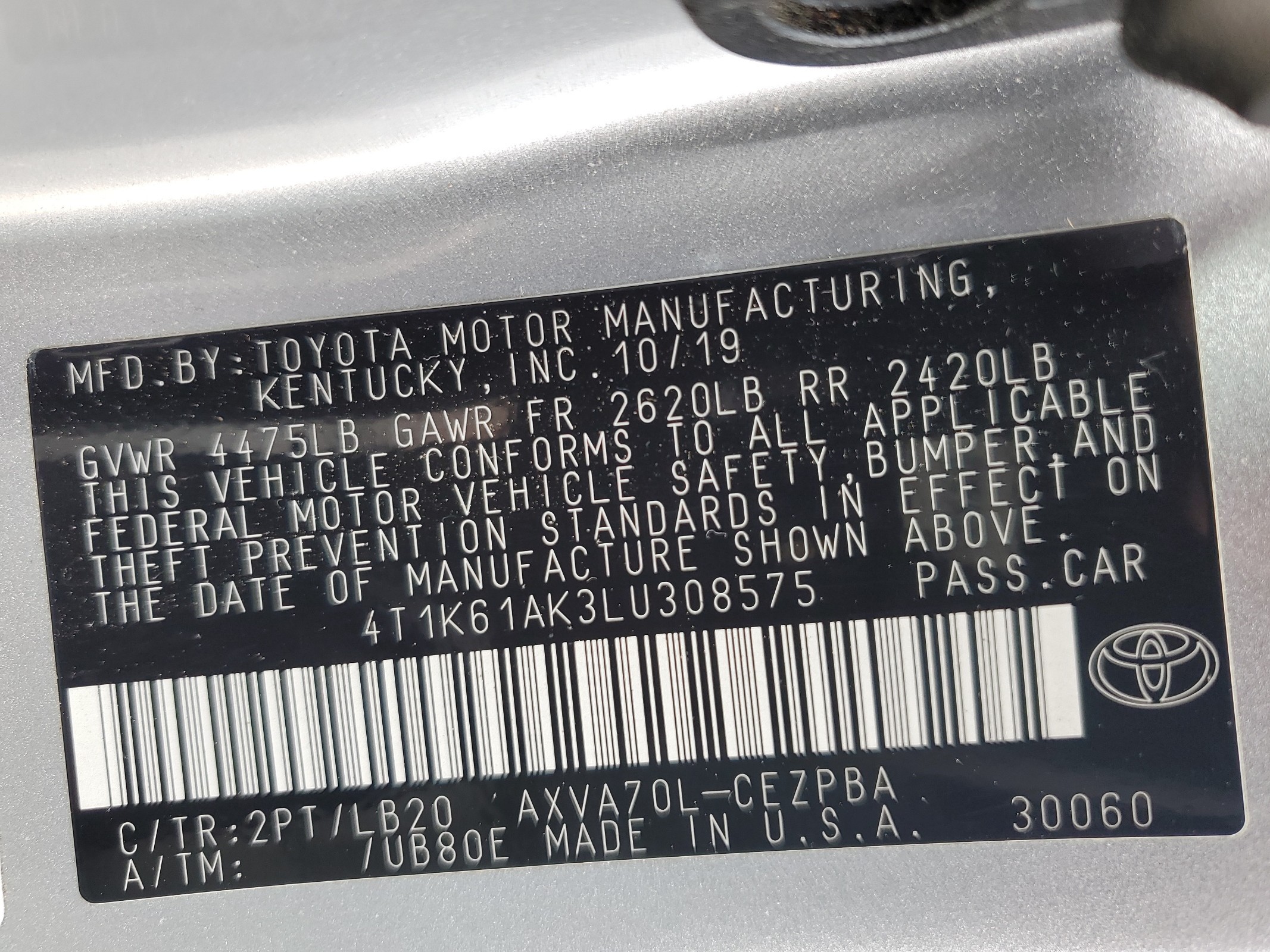 4T1K61AK3LU308575 2020 Toyota Camry Xse