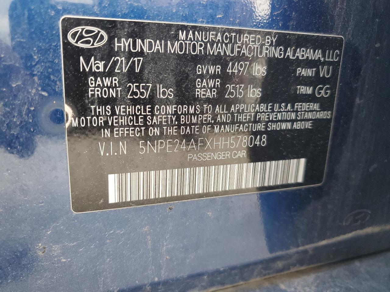 2017 Hyundai Sonata Se VIN: 5NPE24AFXHH578048 Lot: 56803714