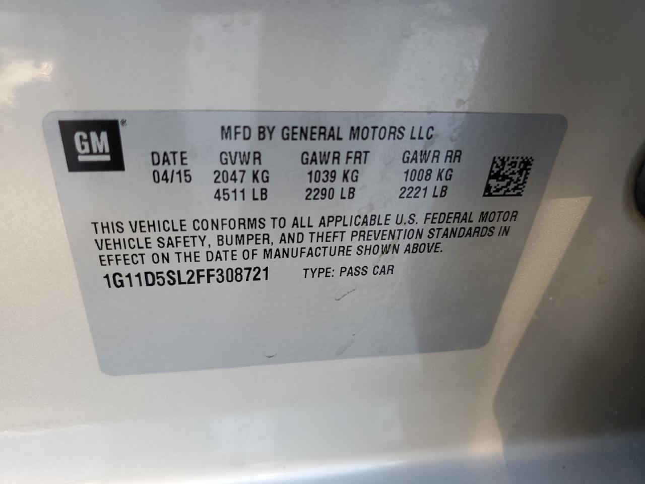 1G11D5SL2FF308721 2015 CHEVROLET MALIBU - Image 12