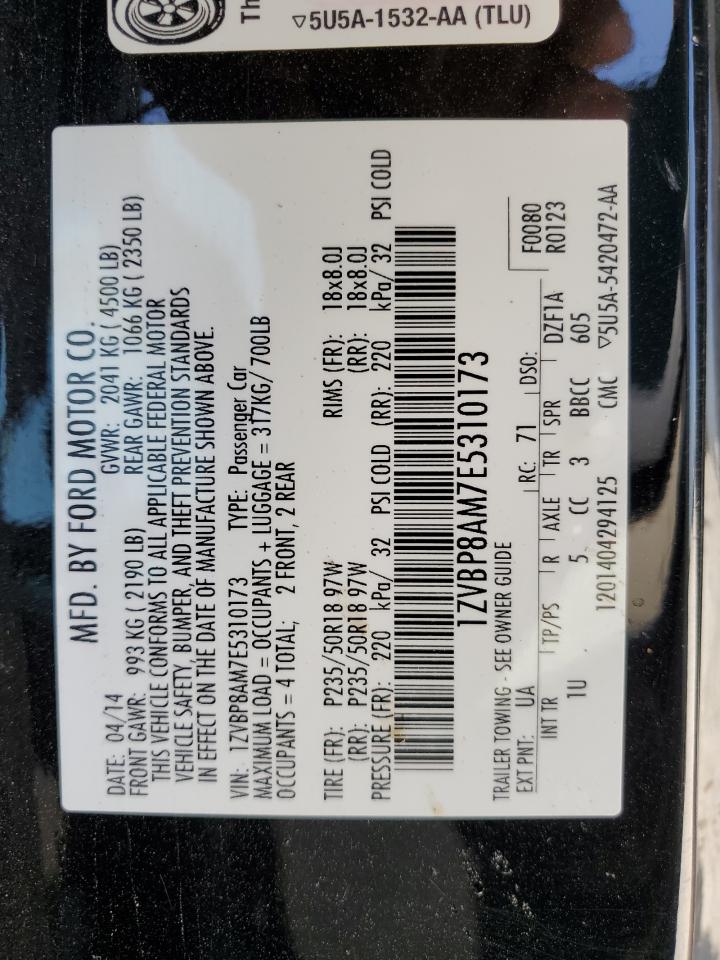 2014 Ford Mustang VIN: 1ZVBP8AM7E5310173 Lot: 54178614