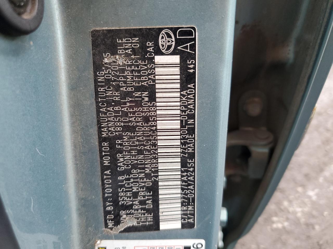 2005 Toyota Corolla Ce VIN: 2T1BR32E35C485885 Lot: 54858854