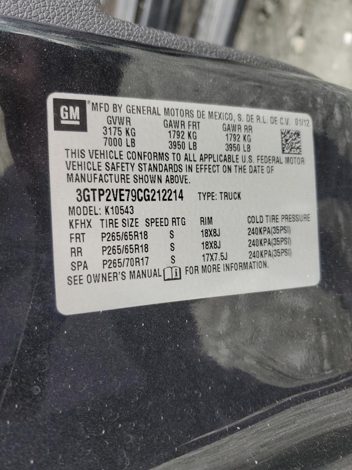 2012 GMC Sierra K1500 Sle VIN: 3GTP2VE79CG212214 Lot: 54960794