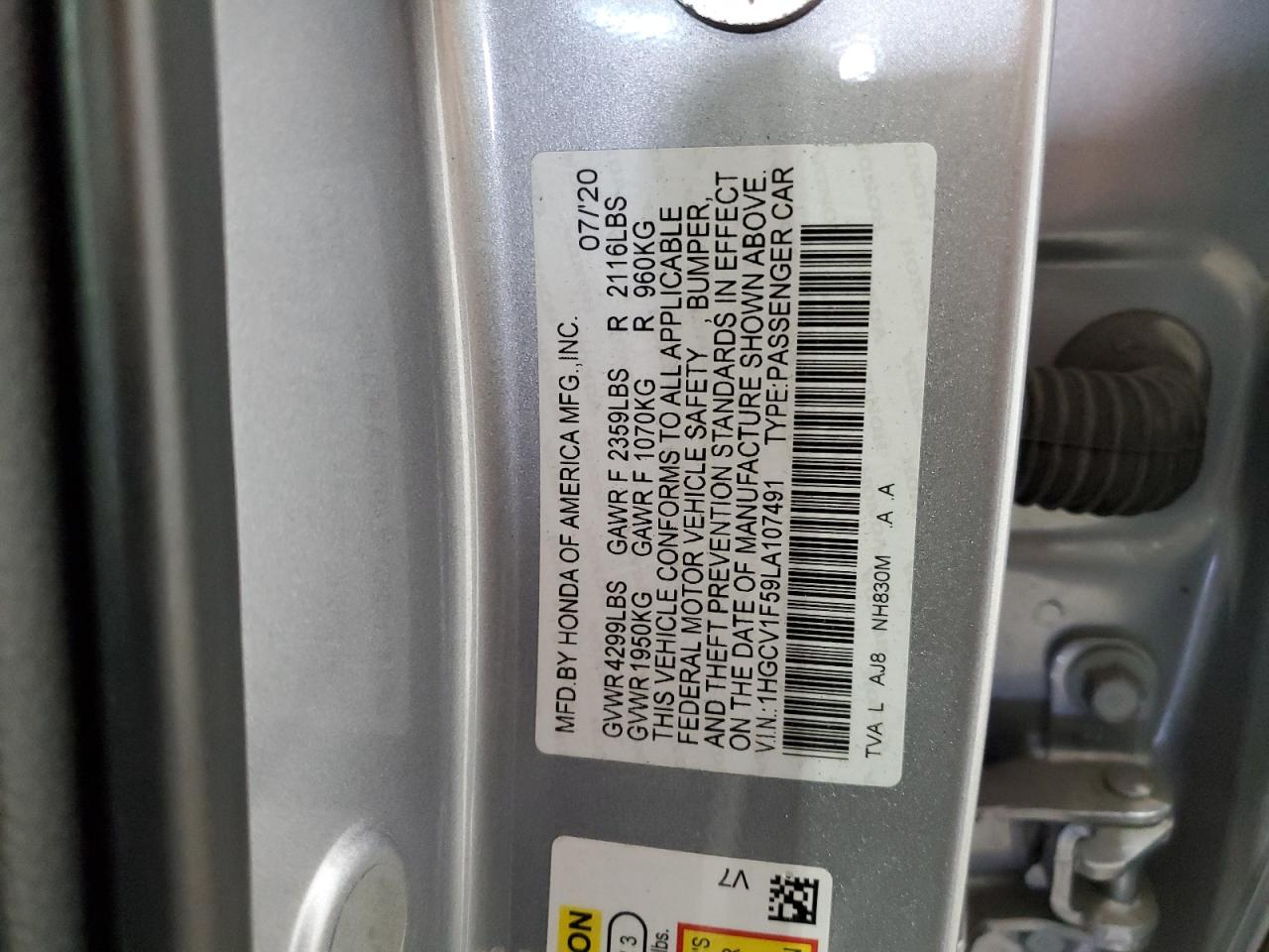 1HGCV1F59LA107491 HONDA ACCORD 2020