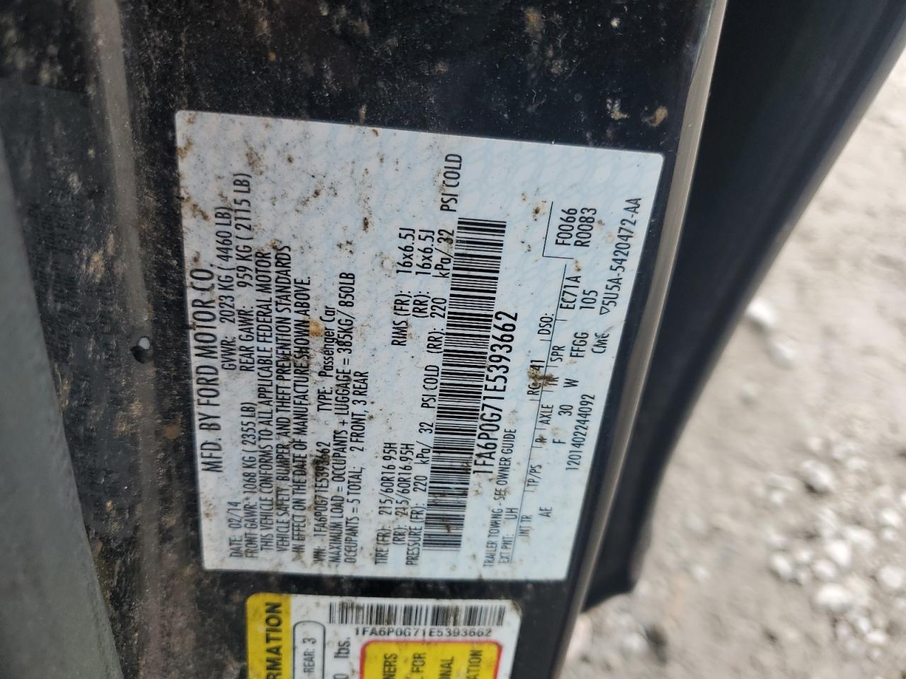 2014 Ford Fusion S VIN: 1FA6P0G71E5393662 Lot: 54183674