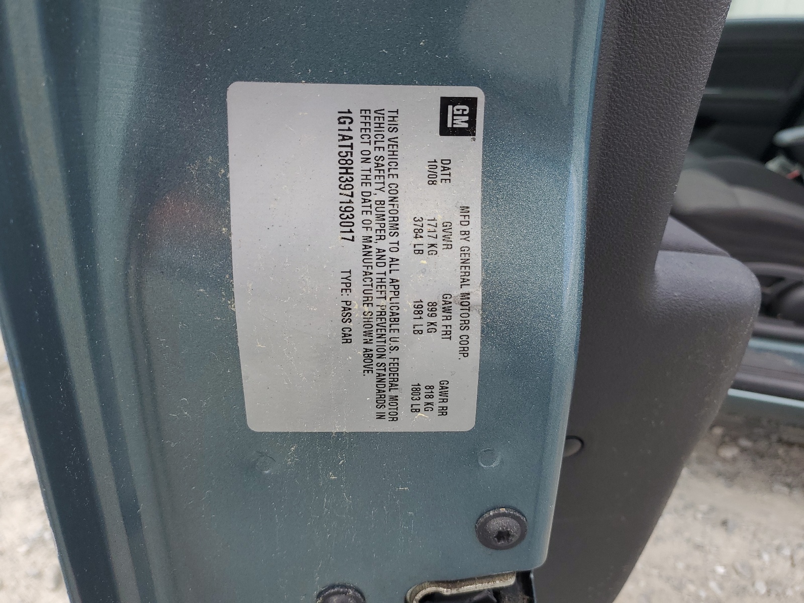 1G1AT58H397193017 2009 Chevrolet Cobalt Lt