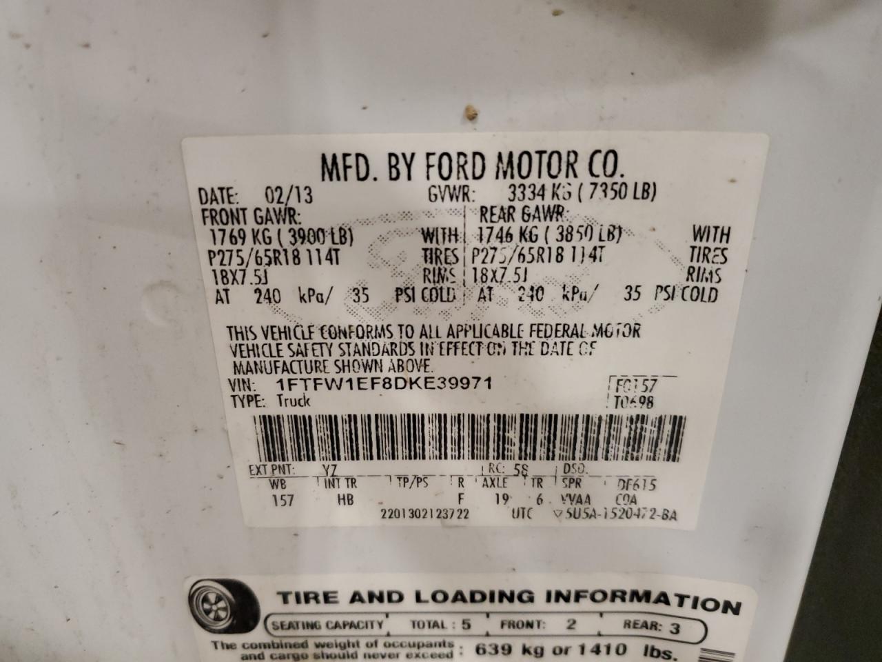 1FTFW1EF8DKE39971 2013 Ford F150 Supercrew