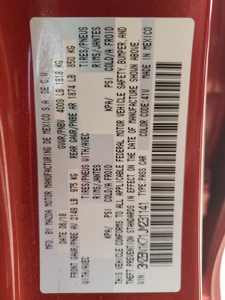 2018 Mazda 3 Sport VIN: 3MZBN1K71JM231141 Lot: 55246034