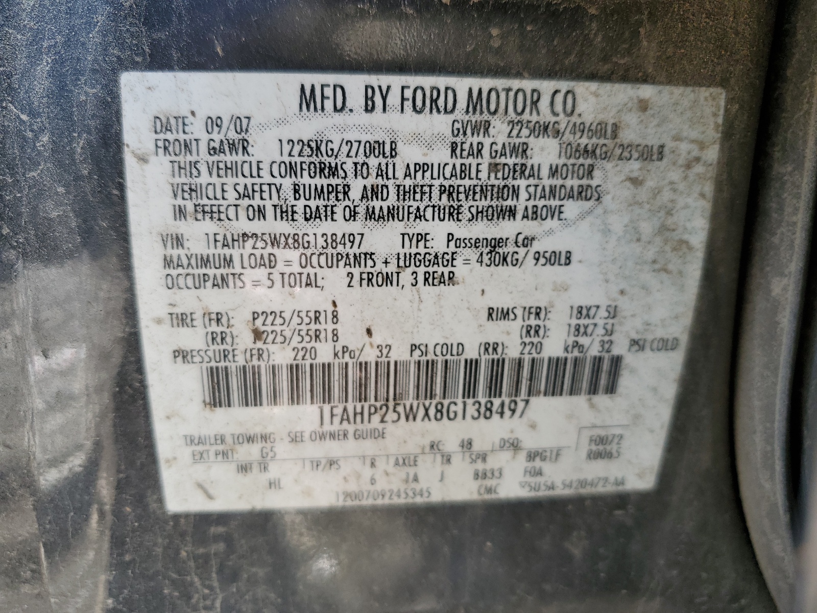 1FAHP25WX8G138497 2008 Ford Taurus Limited