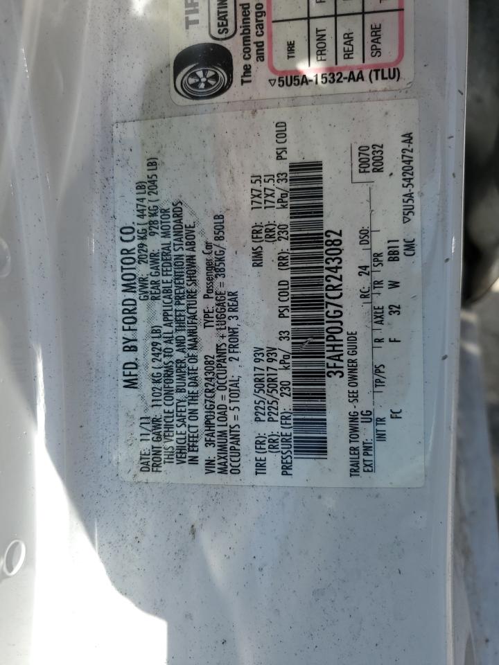 2012 Ford Fusion Sel VIN: 3FAHP0JG7CR243082 Lot: 56947444