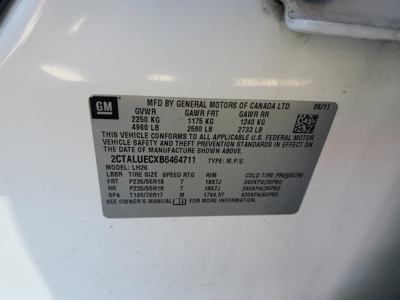 2011 GMC Terrain Slt VIN: 2CTALUECXB6464711 Lot: 56768944