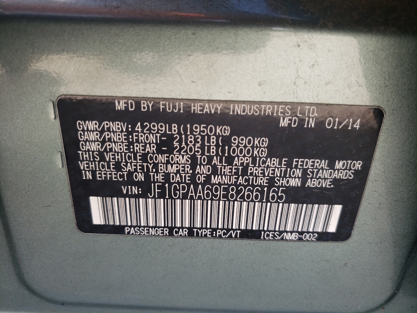 JF1GPAA69E8266165 2014 Subaru Impreza