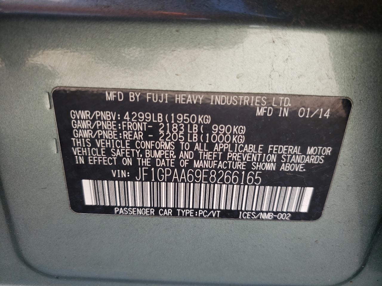 2014 Subaru Impreza VIN: JF1GPAA69E8266165 Lot: 56673094