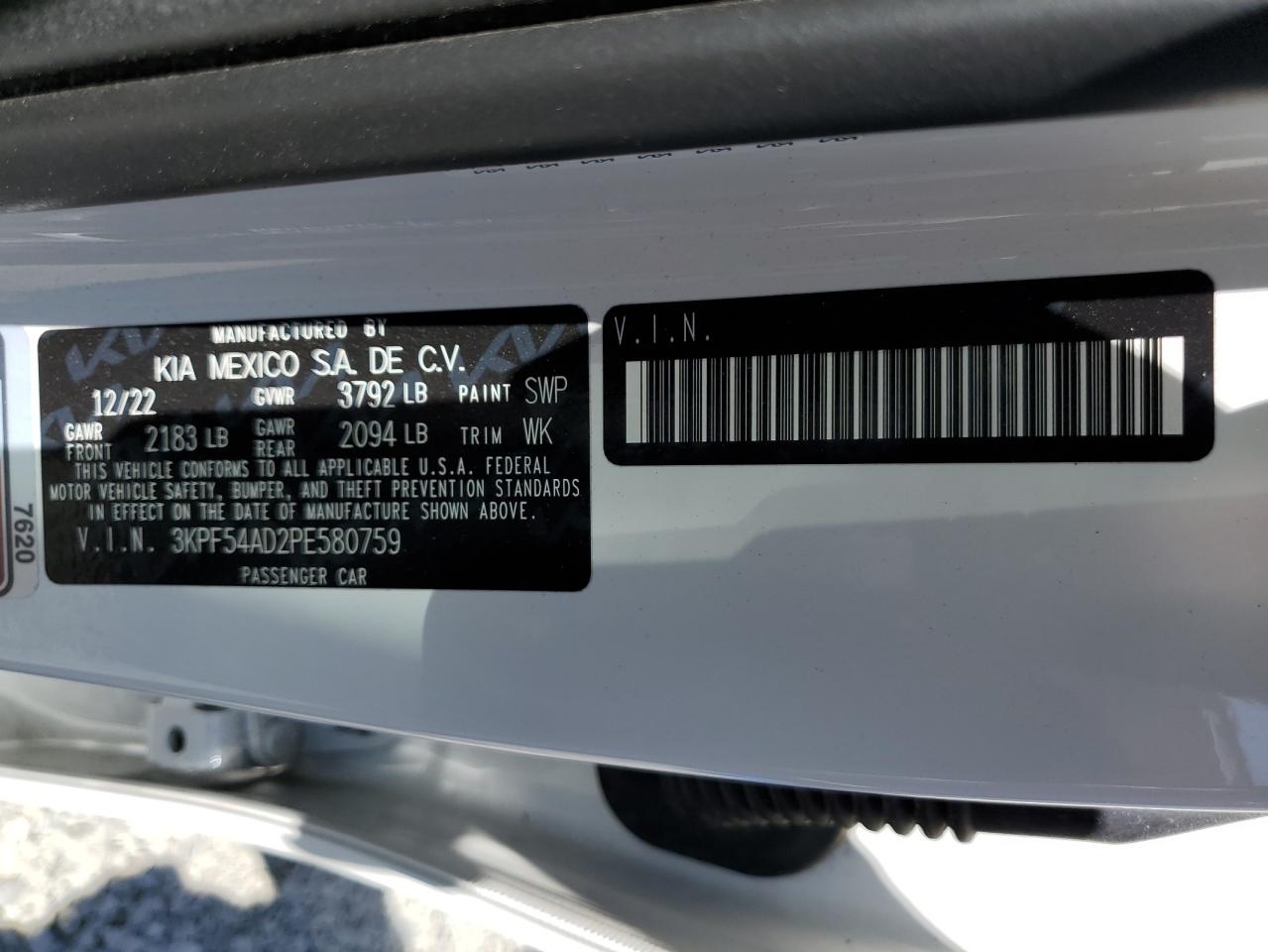 2023 Kia Forte Gt Line VIN: 3KPF54AD2PE580759 Lot: 56694384