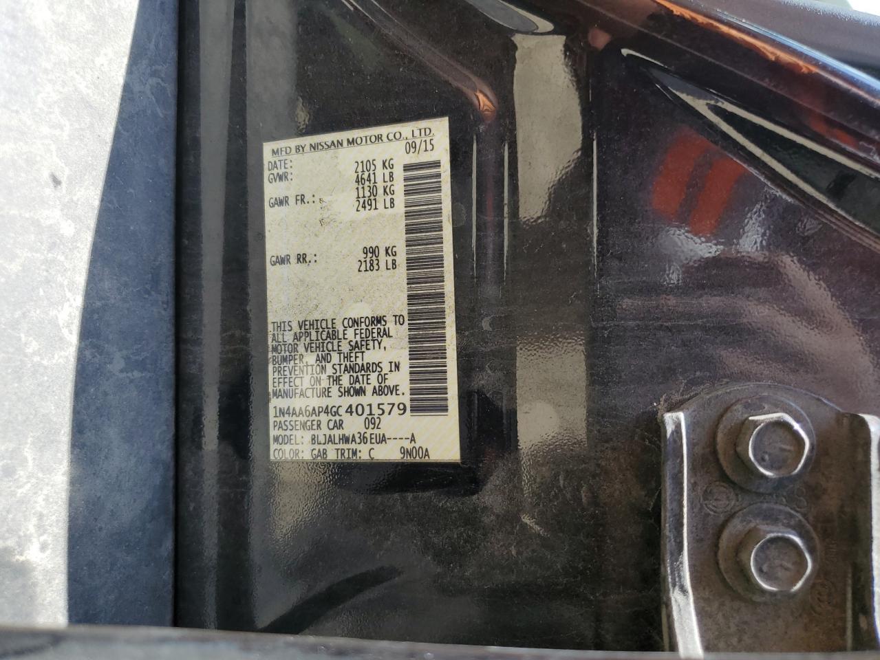 2016 Nissan Maxima 3.5S VIN: 1N4AA6AP4GC401579 Lot: 55702364