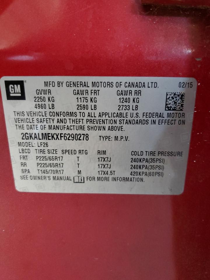 2015 GMC Terrain Sle VIN: 2GKALMEKXF6290278 Lot: 56633374