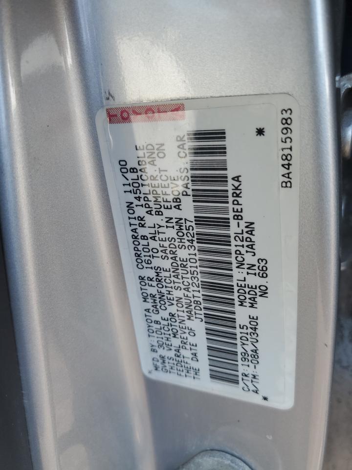 2001 Toyota Echo VIN: JTDBT123510134257 Lot: 55503094