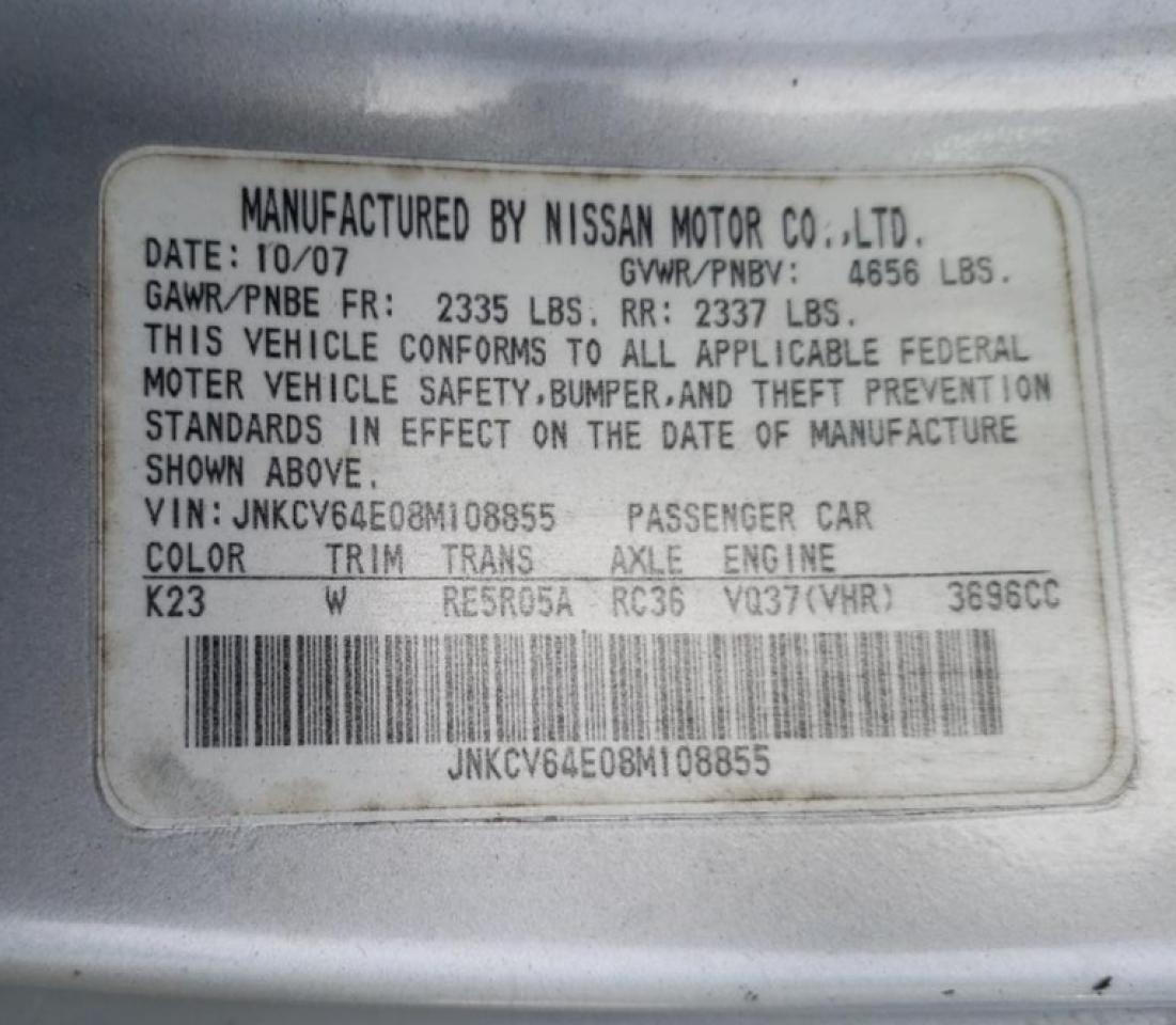 JNKCV64E08M108855 2008 Infiniti G37 Base