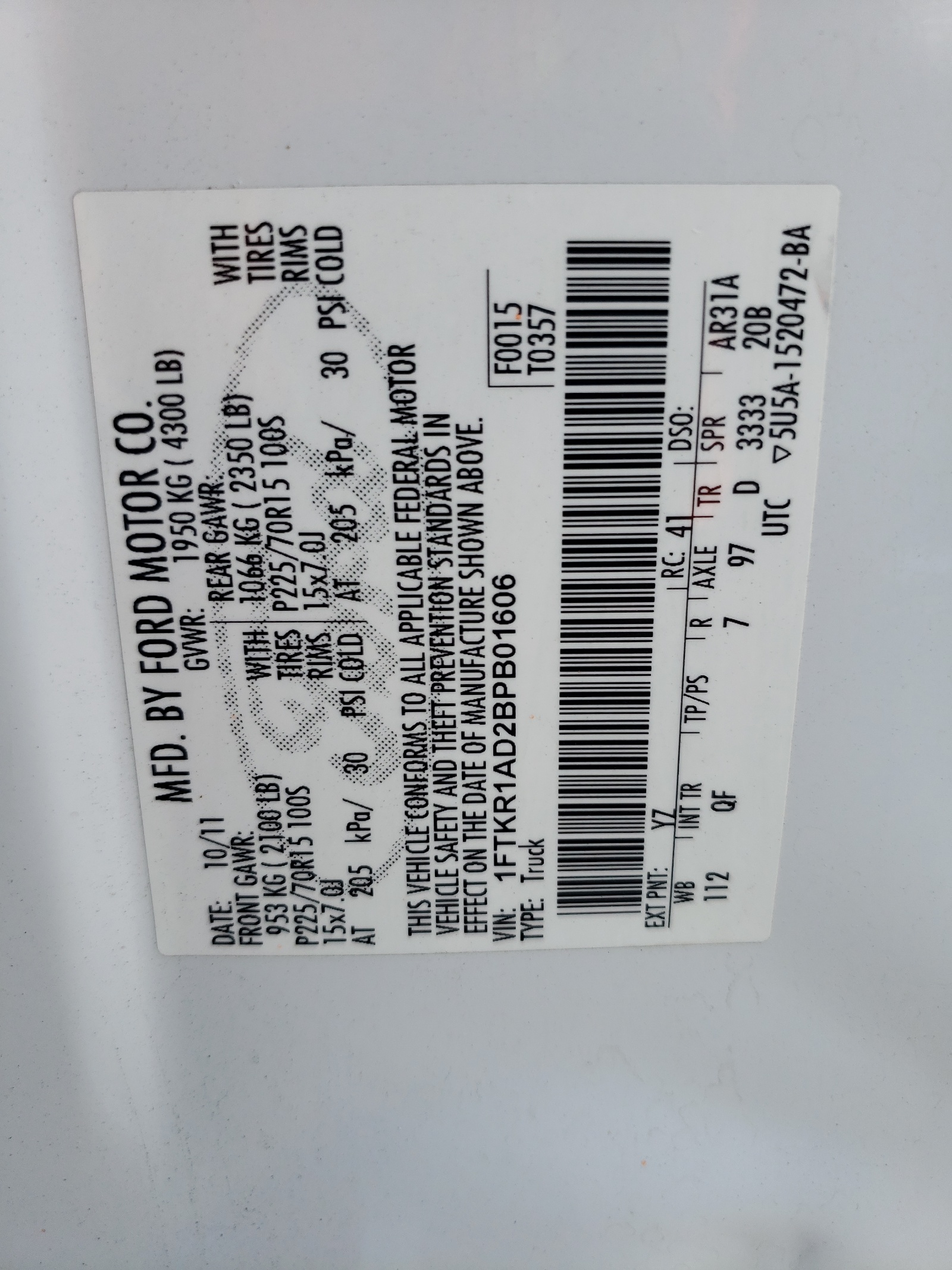 1FTKR1AD2BPB01606 2011 Ford Ranger