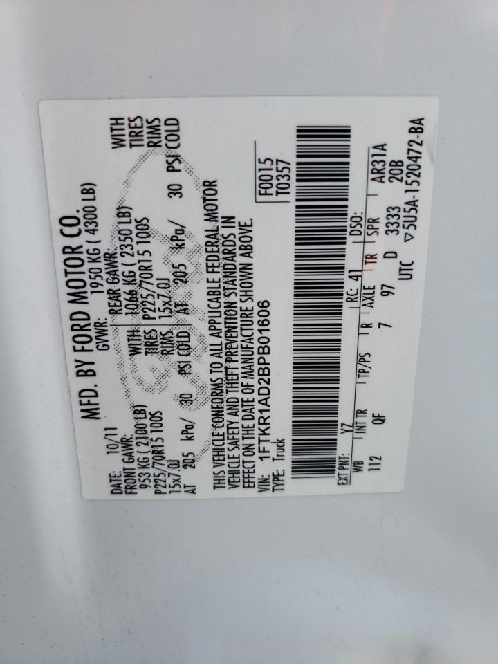 2011 Ford Ranger VIN: 1FTKR1AD2BPB01606 Lot: 55404524