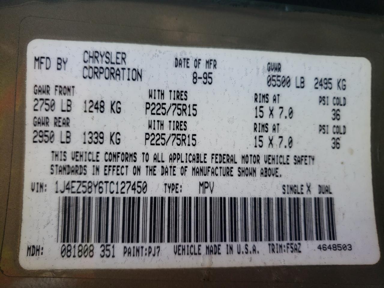 1996 Jeep Grand Cherokee Laredo VIN: 1J4EZ58Y6TC127450 Lot: 64379544
