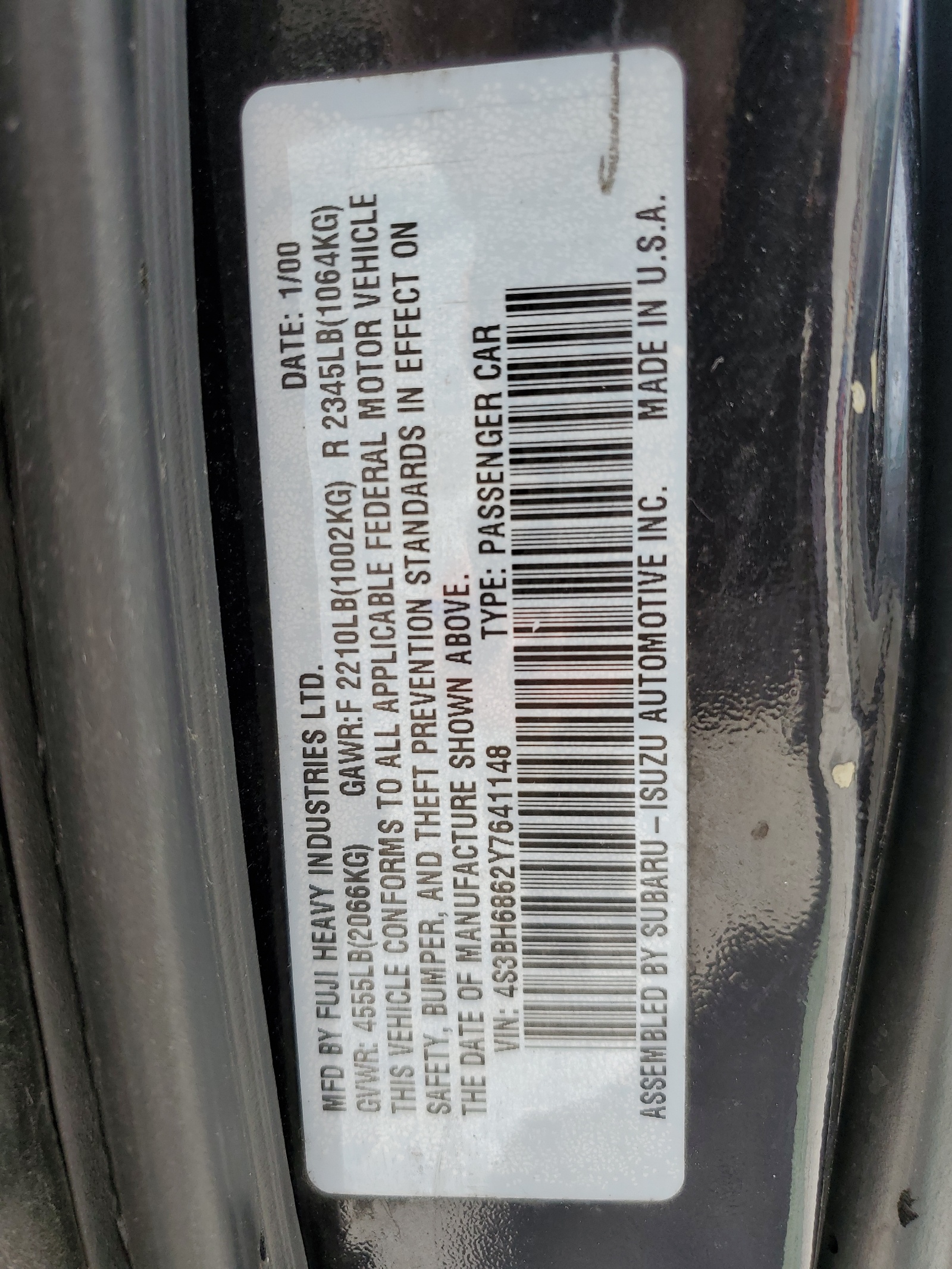 4S3BH6862Y7641148 2000 Subaru Legacy Outback Limited