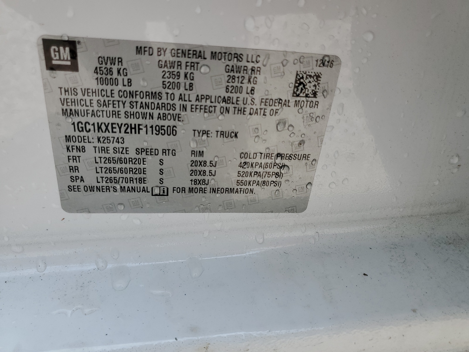 1GC1KXEY2HF119506 2017 Chevrolet Silverado K2500 High Country