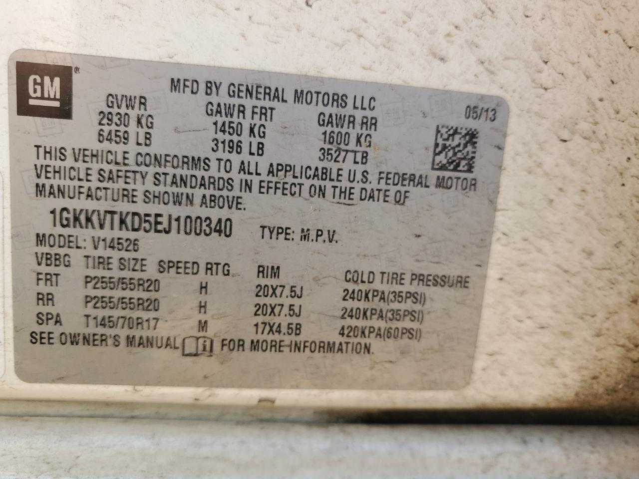 2014 GMC Acadia Denali VIN: 1GKKVTKD5EJ100340 Lot: 88126775