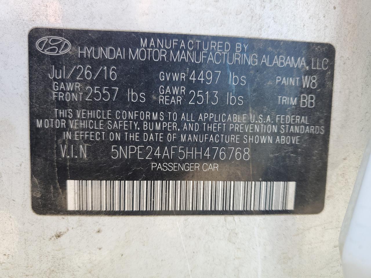 5NPE24AF5HH476768 2017 Hyundai Sonata Se