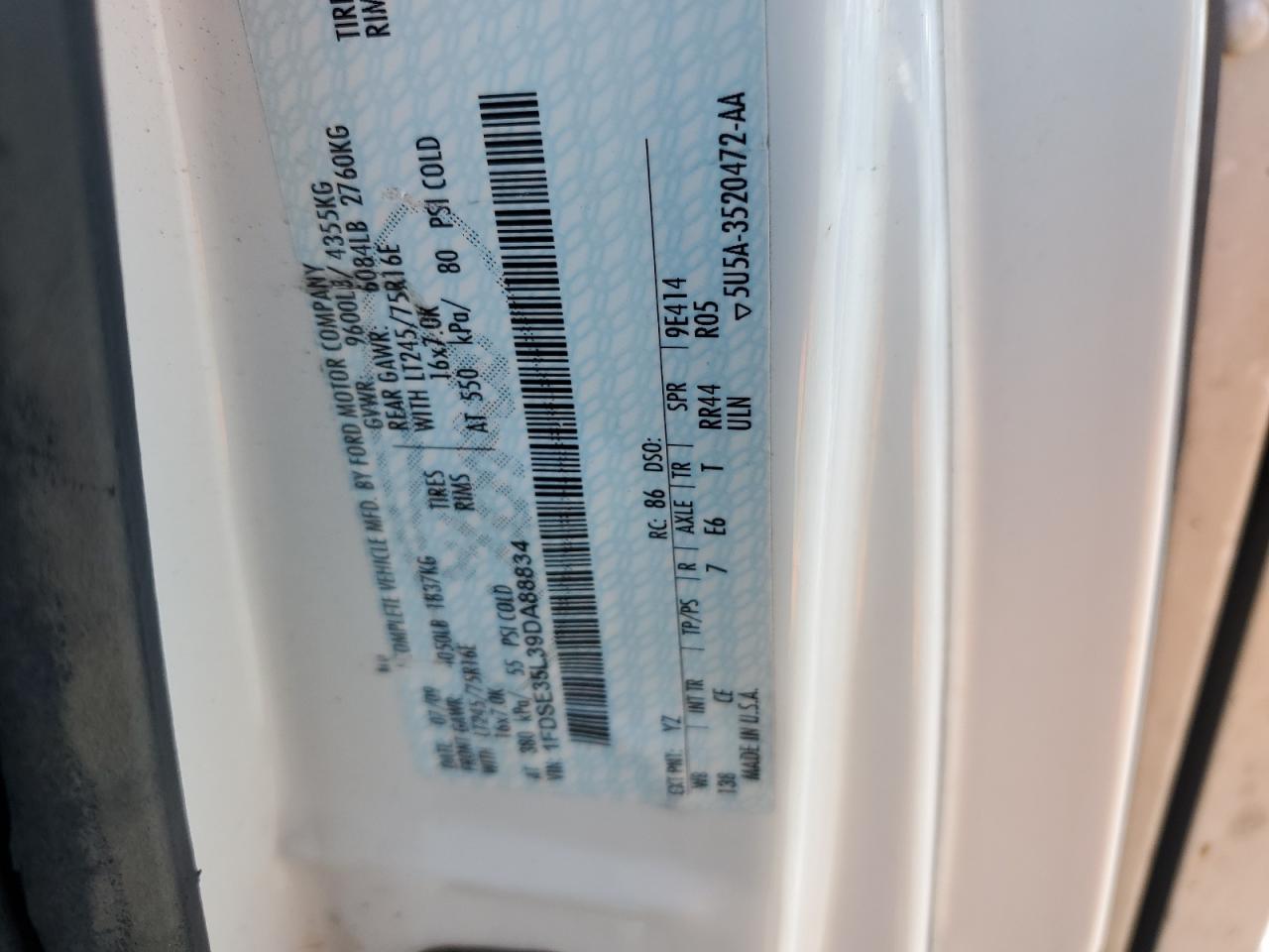 2009 Ford Econoline E350 Super Duty Cutaway Van VIN: 1FDSE35L39DA88834 Lot: 64048354