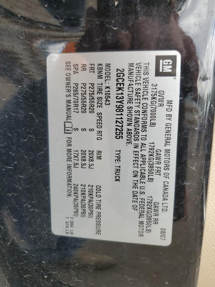 2008 Chevrolet Silverado K1500 VIN: 2GCEK13Y981127255 Lot: 53257734