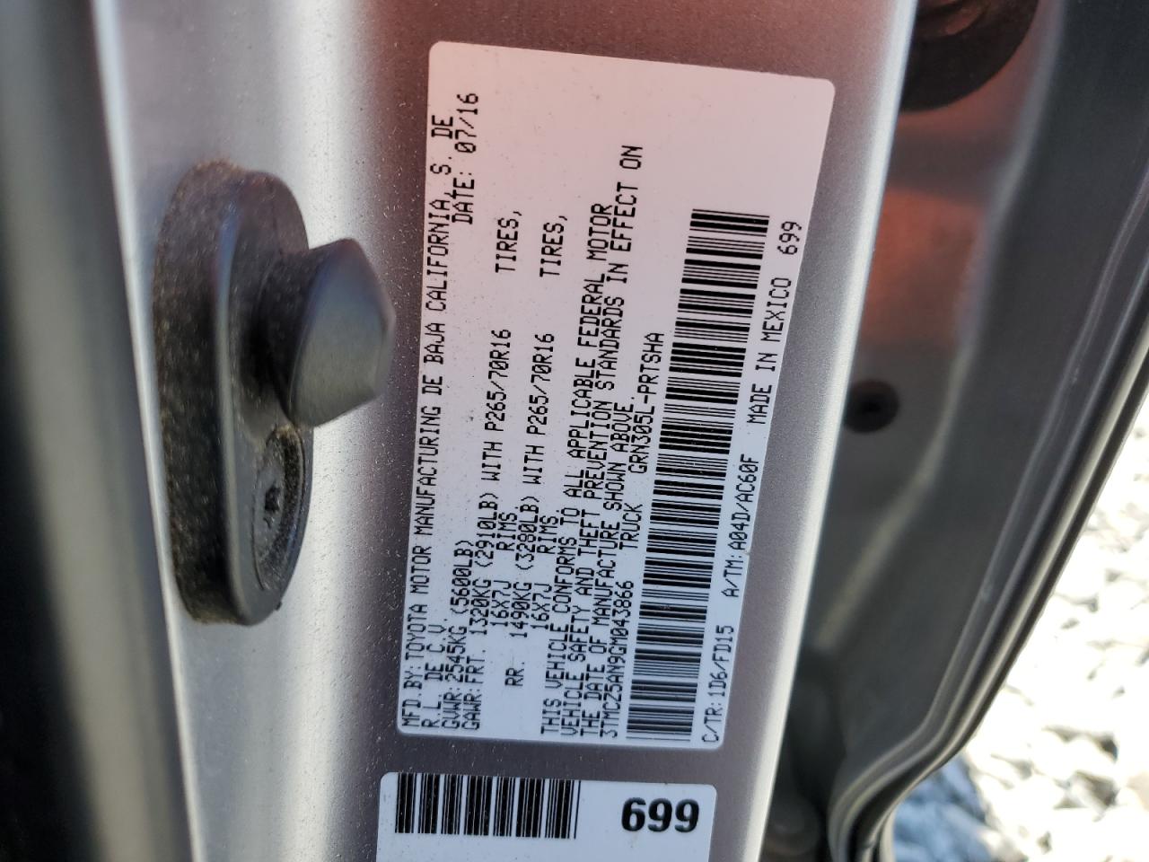 2016 Toyota Tacoma Double Cab VIN: 3TMCZ5AN9GM043866 Lot: 56206234