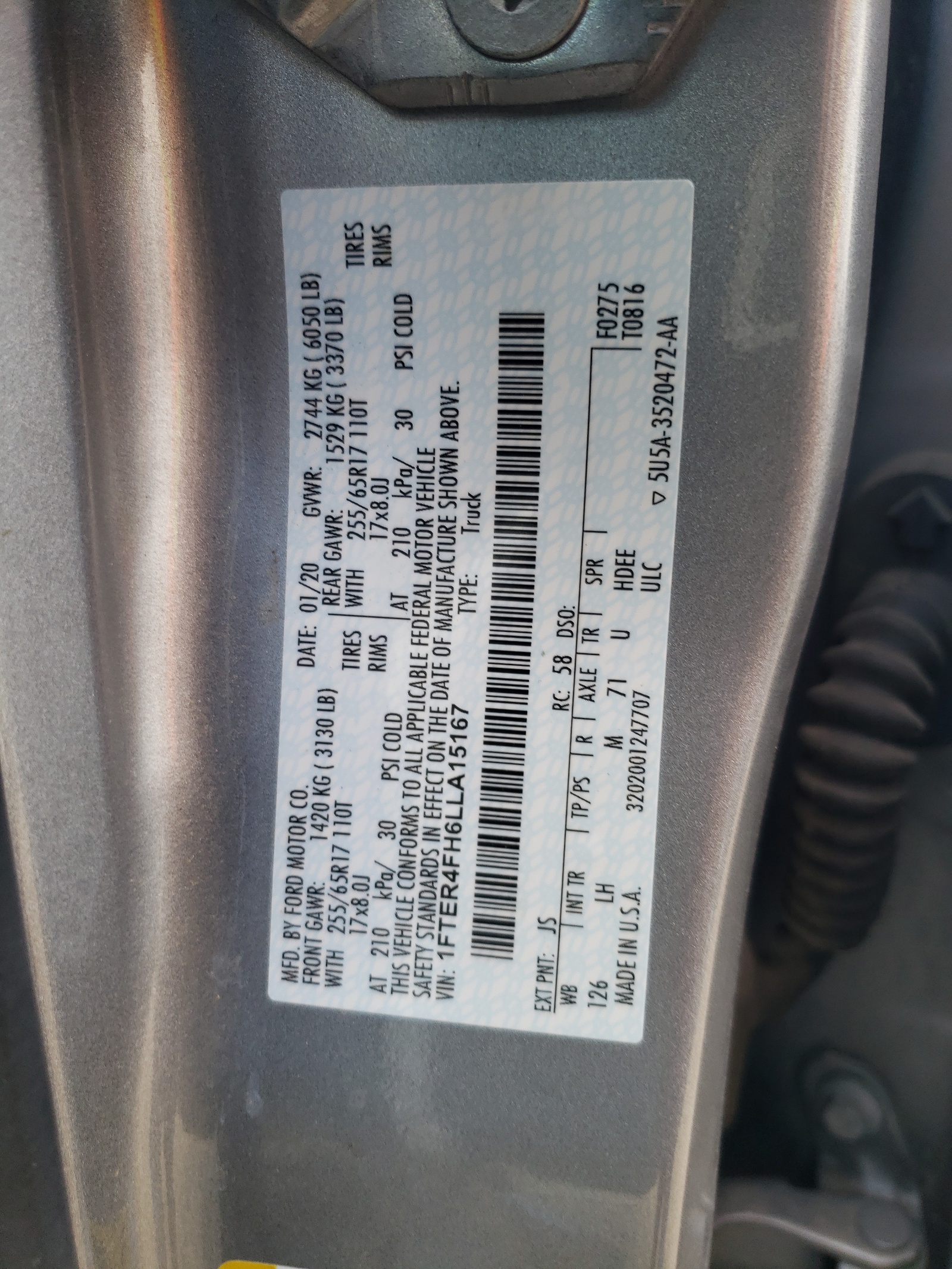 1FTER4FH6LLA15167 2020 Ford Ranger Xl