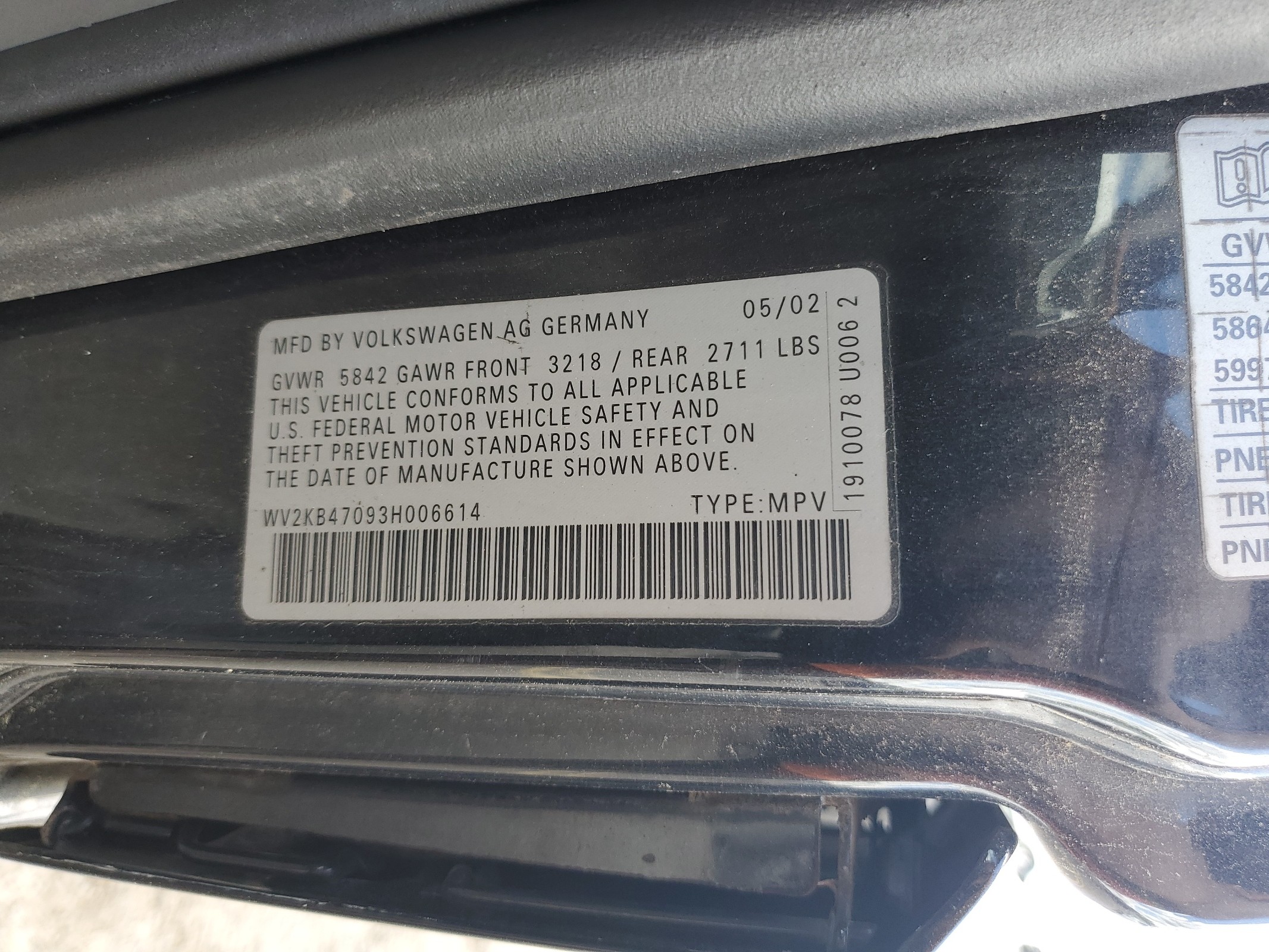 WV2KB47093H006614 2003 Volkswagen Eurovan Gls